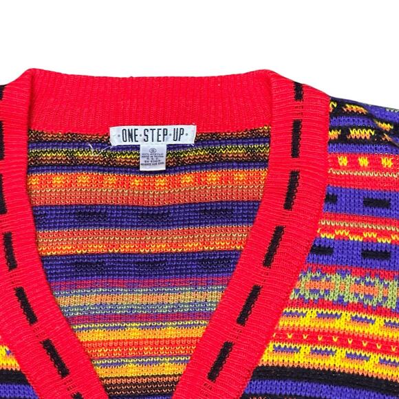 Vtg 80s 90s One Step Up Dopamine Cardigan Oversized Knit Sweater Sz S Unisex EUC - Picture 5 of 15